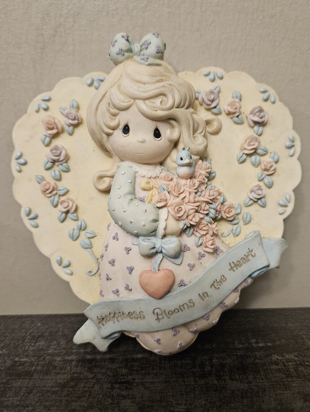Precious Moments Vintage "Happiness Blooms In The Heart" 3D Wall Plaque
